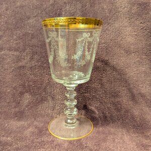 Vintage~TIFFIN-FRANCISCAN~Bouquet Etched Gold Rimmed Crystal Goblets-Set of 4